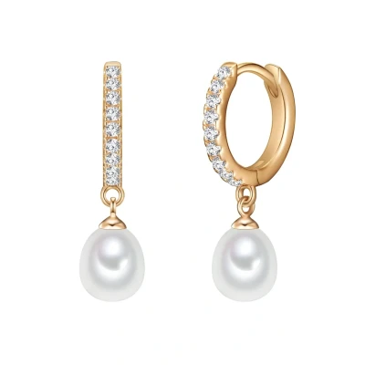 Abbildung von Valero Pearls Damen Creolen Sterling Silber 925 gelbvergoldet Süßwasser Zuchtperlen weiß Ohrhänger für Frauen in Gelbgold Farben mit perle