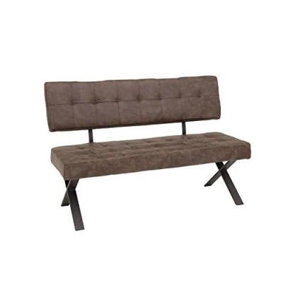 Abbildung von Apollo Sitzbank Esszimmerbank Donna, mit Lehne, Bezug Softex Vintageoptik Braun, X Metallgestell Anthrazit, 140x61x93 cm