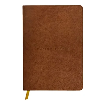 Abbildung von Clairefontaine 106946C Heft Flying Spirit, Cover aus Leder, 14,8 x 21cm, Fadenbindung, Lesezeichen, 90 Blatt, 90g, liniert, 1 Stück, Cognac