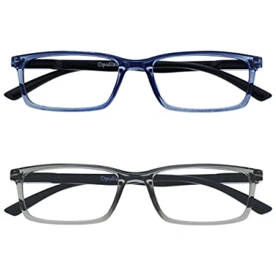 Abbildung von OPULIZE See Brille Blaulichtfilter 2er Pack Schmal Rahmen Federscharniere Verbessern Den Schlaf Computerbrille Gaming Entspiegelt Transparenter Blau Grau Herren Damen BB9 37