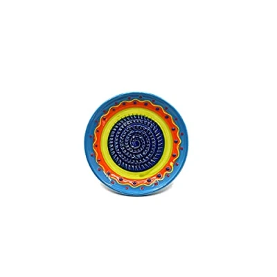 Abbildung von Kaladia Keramik Reibeteller/Keramikhobel ideal für Ingwer, Parmesan etc. Motiv: Blau/Orange/Grün Durchmesser: 12 cm handgemacht &amp; handbemalt Made in Spain