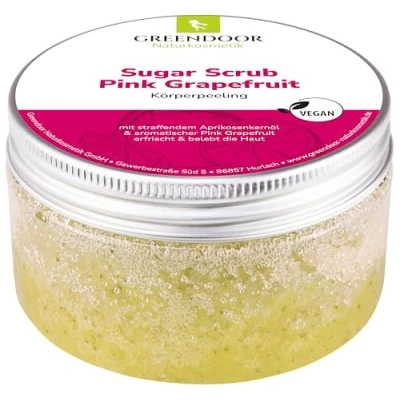 Abbildung von GREENDOOR Körperpeeling Sugar Scrub Pink Grapefruit 230g, vegan, Zucker Peeling ohne Mikroplastik, natürliches Duschpeeling, Naturkosmetik für Damen und Männer, Natur Body