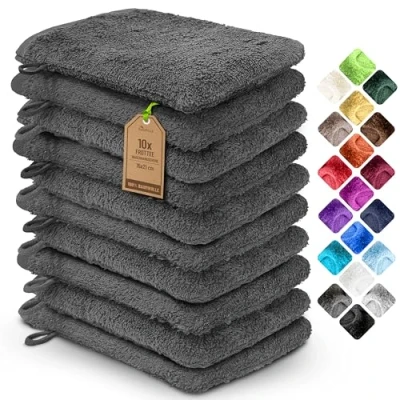 Abbildung von NatureMark 10er Pack Frottee Waschhandschuhe, Waschlappen, 100% Baumwolle, Anthrazit grau, 15x21cm