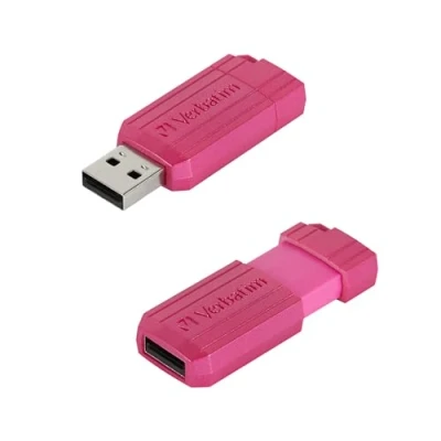 Abbildung von Verbatim PinStripe USB Stick 32GB, 2.0, Speicherstick, für Laptop Notebook Ultrabook TV Autoradio, 2.0 Stick, Datenstick mit Schiebemechanismus, Hot Pink