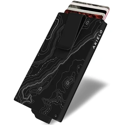 Abbildung von AKIELO Kartenetui mit RFID Schutz, Geldklammer und Geschenkbox Minimalistische Geldbörse Herren Kompakte Wallet Kontaktloser Kreditkartenschutz (Alpha Topo Ausgabe Geldklammer)