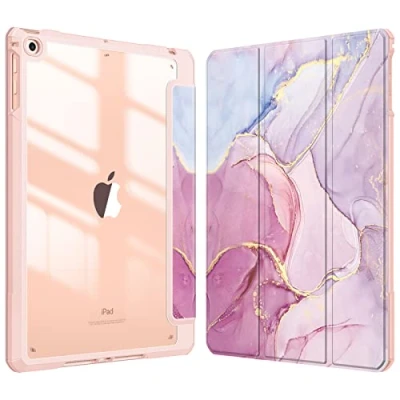 Abbildung von Fintie Hybrid Hülle mit Stifthalter für iPad 6. Generation 2018/ 5. Gen 2017/ Air 2/ 9.7&quot; Stoßfeste Schutzhülle transparenter Hartschale auf der Rückseite, Rosa Marmor
