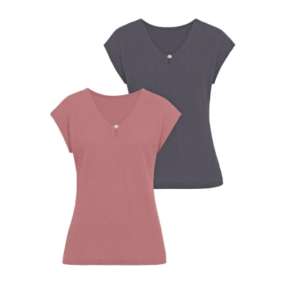 Abbildung von Lascana 2 PACK Tshirt basic, Damen, Größe: 40/42, Beere navy
