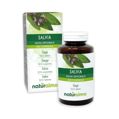 Abbildung von Salbei (Salvia officinalis) Blätter Naturalma 150 g 300 Tabletten Nahrungsergänzungsmittel Natürlich und Vegan