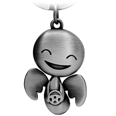 Abbildung von FABACH Schutzengel Schlüsselanhänger Happy mit Lenkrad Niedlicher Engel Anhänger aus Metall Geschenk Glücksbringer Auto Führerschein Fahr vorsichtig