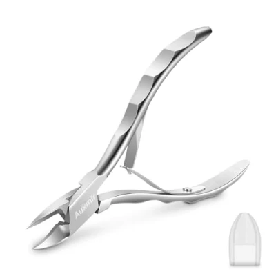 Abbildung von Auxmir Nagelzange für Starke Fußnägel, Profi Nagelschere Tiefe Dicke Eingewachsene Fußnägel und Fingernägel, Präzision Fussnagelschere aus Edelstahl, Clipper mit Schutzkappe, Silber