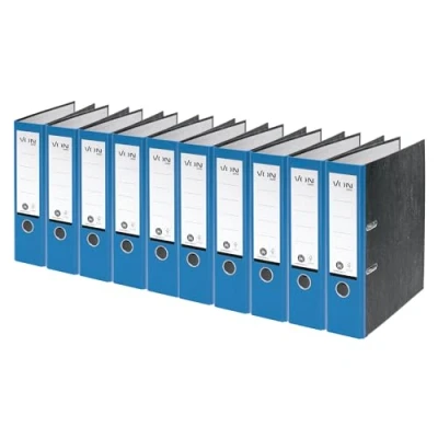 Abbildung von VON Leitz Ordner A4, 10er Pack, 100 % Recyclingpapier, 80 mm Rückenbreite, Für 600 Blatt, Blauer Engel &amp; FSC zertifiziert, Schule, Studium Zuhause, Blau, 10530035