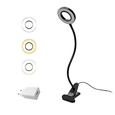 Abbildung von EYOCEAN LED Leselampe, Schwanenhals Klemmlampe, Augenpflege Klemmleuchte, 3 Modi &amp; 10 Dimmstufen, Klemmlicht für Büro Heimgebrauch, CE Adapter Enthalten, 7W, Schwarz