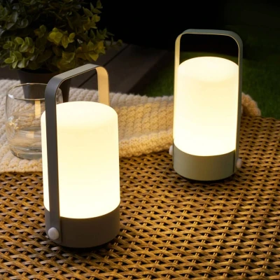 Abbildung von Pauleen 48256 LED Laterne Mobile Charm 2er Set IP44 Timer Batterie incl. 1x0,4 Watt Outdoor Hellgrau, Hellgrün Kunststoff 3000 K