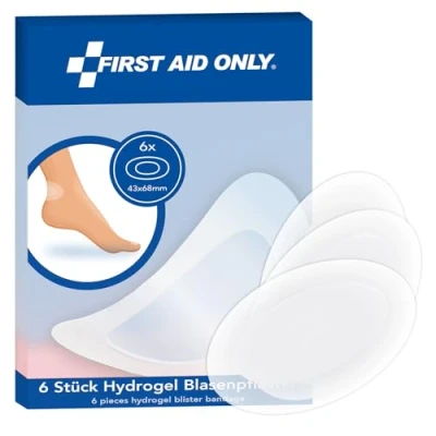 Abbildung von First Aid Only Hydrogel Blasenpflaster 6 Stück Ovale Pflaster 43 x 68 mm, transparent &amp; wasserabweisend schützt, kühlt und fördert die Heilung flexible mit perfekter Anpassung P 10070