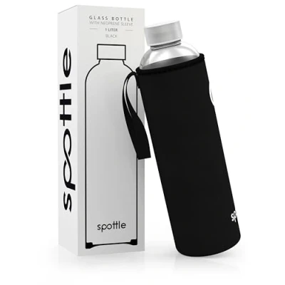 Abbildung von spottle® Glasflasche 1 Liter mit Neoprenhülle SCHWARZ