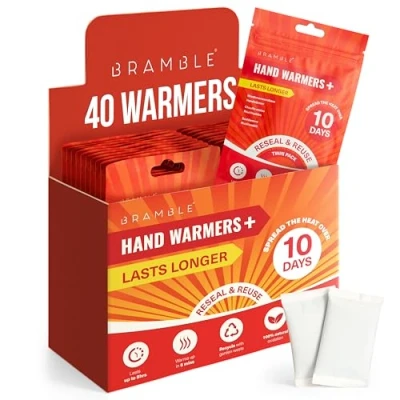 Abbildung von BRAMBLE 40 Handwärmer Wiederverwendbar (20 Doppelpackungen, 8 Stunden Wärme über 10 Tage) Taschenwärmer Wärmepads für Golf, Wandern, Sport