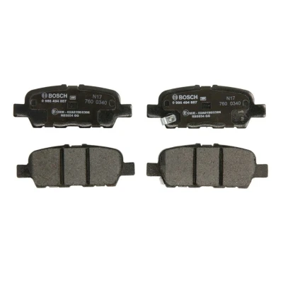 Abbildung von BOSCH 0 986 494 857 Bremsbelagsatz Low Metallic mit akustischer Verschleißwarnung Anti Quietsch Blech NISSAN: Leaf II, X Trail, Juke