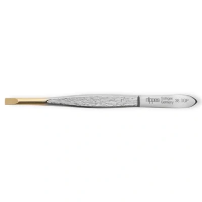 Abbildung von nippes Solingen, 38SGP Pinzette mit gerader Vernickelter Stahl Vergoldete 9 cm Länge Augenbrauen zupfen Gerade Präzise Haarentfernung Made in Germany, Spitze vergoldet