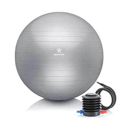 Abbildung von BODYMATE Gymnastikball Sitzball Trainingsball mit GRATIS E Book inkl. Luft Pumpe, Ball für Fitness, Yoga, Gymnastik, Core Training, starken Rücken als Büro Stuhl Silber 75cm