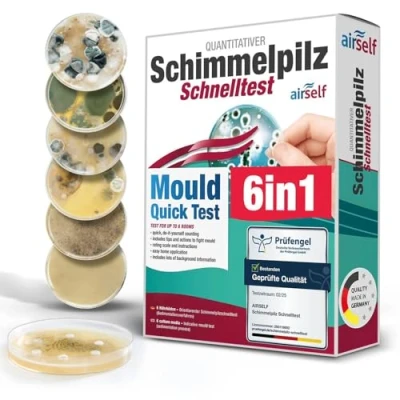 Abbildung von Schimmeltest für zu Hause Schimmelpilz Test bis 6 Räume Schnelltest zur Einschätzung der Luftqualität hinsichtlich einer Schimmelpilzbelastung in Innenräumen