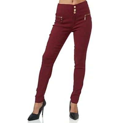 Abbildung von Elara Damen Stretch Hose High Waist Jeggings Chunkyrayan 2563 5 Wine 46 (3XL)