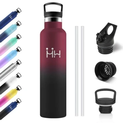 Abbildung von Isolierflasche 1L, Auslaufsicher Edelstahl Trinkflasche mit Strohhalm, Thermosflasche Kohlensäure Geeignet, Einhandöffnung, BPA Frei, Wasserflasche für Wasser, Reisen, Gym, Uni, Camping, Schule