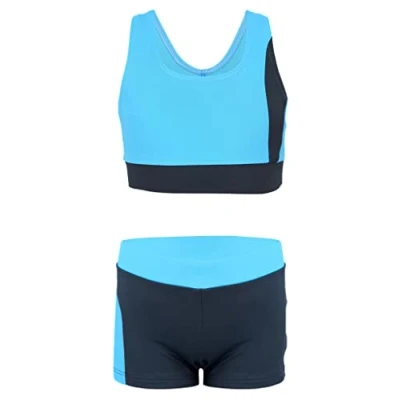 Abbildung von Aquarti Mädchen Sport Bikini Racerback Bustier &amp; Badehose, Farbe: Schwarz/Grau, Größe: 140