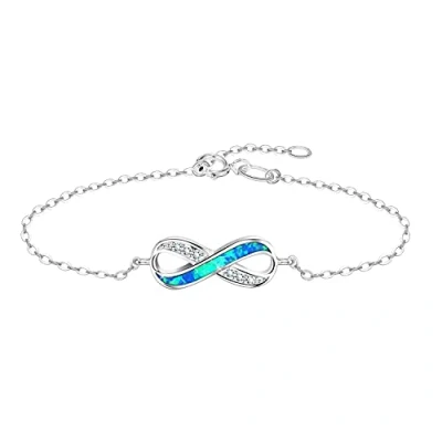 Abbildung von KristLand Damen 925 Sterling Silber Armband/Unendlichkeit Armband/Liebe Ewigkeit Armband/Intarsierter Opal/Schmuck Geschenkbox/Blau