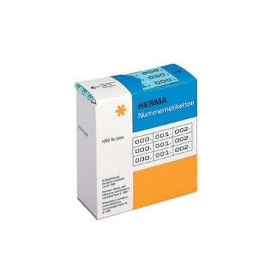 Abbildung von HERMA 4803 Nummernetiketten Zahlen 0 999, dreifach, 3000 Stück, 22 x 10 mm, selbstklebend, matt, 3fach fortlaufende Papier Zahlenetiketten Anlagenummern in Spenderbox, blau