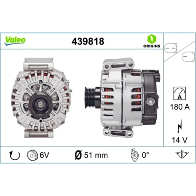 Abbildung von VALEO 439818 Lichtmaschine 14V 180A MERCEDES BENZ: C Class T modell, Vito Minibus, Saloon