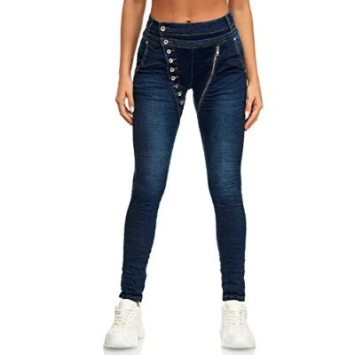 Abbildung von Elara Damen Jeans Boyfriend Baggy Knopfleiste Chunkyrayan EL05D1 Dunkelblau 44 (2XL)