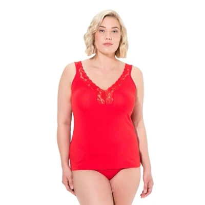 Abbildung von Ulla Popken Damen Top, Spitze, V Ausschnitt, Slim Trägershirt Cami Shirt, Salsa, 66 68 EU