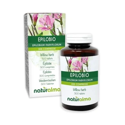 Abbildung von Weidenröschen (Epilobium parviflorum) Kraut Naturalma 150 g 300 Tabletten Nahrungsergänzungsmittel Natürlich und Vegan