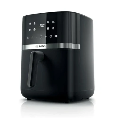 Abbildung von Bosch Heißluftfritteuse Serie 4, XL Air Fryer, schwarz, 6,1 L Fassungsvermögen, 7 Voreinstellungen, Auftau und Warmhaltefunktion, Touchscreen, bis zu 60% schnelleres Kochen, MAF462B0
