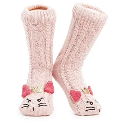 Abbildung von CityComfort Kuschelsocken Damen, Warme Socken Damen mit Fleece Futter und Stoppernoppen, Lustige Tier (Hellrosa)