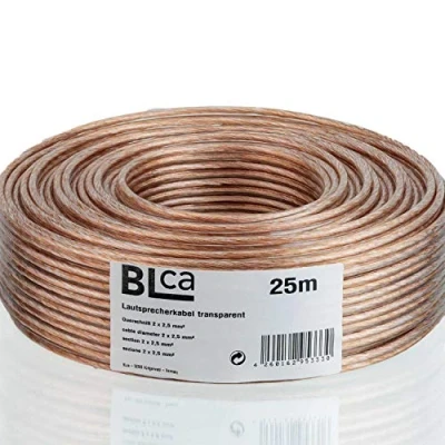 Abbildung von DCSk BLca 25m 2x2,5mm² Lautsprecherkabel CCA I Boxenkabel isoliert transparent mit Polaritätskennzeichnung LS Kabel als Meterware für Stereoanlage etc.