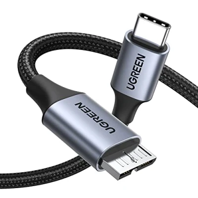 Abbildung von UGREEN 10 Gbps Micro B auf USB C Kabel Nylon Typ 3.1 Externe Festplatte Kompatibel mit 3.0 Festplattengehäuse (1M)