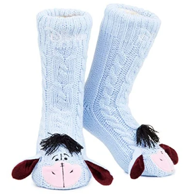 Abbildung von Disney Antirutschsocken Damen mit 3D Ohren, One Size ABS Kuschelsocken Antirutsch Haussocken Winter Frauen Geschenke (Blau Eeyore)