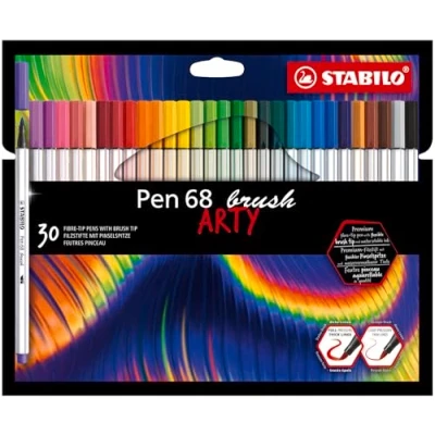 Abbildung von Premium Filzstift mit Pinselspitze für variable Strichstärken STABILO Pen 68 brush ARTY 30er Pack 30 verschiedenen Farben