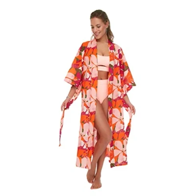 Abbildung von Trendyol Damen Frauen entspannt Basic V Ausschnitt gewebte Kimonos &amp; Kaftans, Sehr bunt, 38