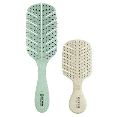 Abbildung von Beter Haarbürsten Set Anti Zug Bürste + Mini Bürste, ideal für Reisen nachhaltig und recycelbar. NATURAL FIBER