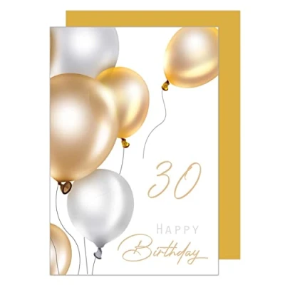 Abbildung von Edition Seidel Premium Glückwunschkarte zum 30. Geburtstag mit Umschlag. Geburtstagskarte Grusskarte Billet Luftballons Karte Happy Birthday Mann Frau gold (GZ349 30 SW023)