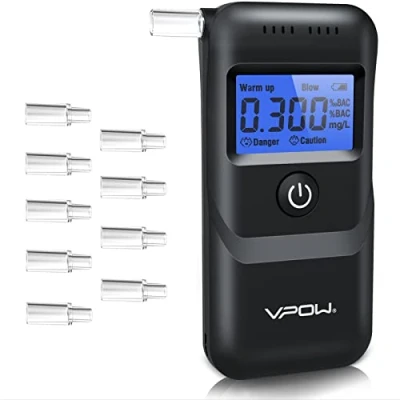 Abbildung von VPOW Alkoholtester, Professioneller Alkoholtester mit digitaler Blauer LCD Anzeige, Atemalkoholtester Gradgenauigkeit für den privaten professionellen Gebrauch zu Hause Dunkles Schwarz