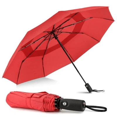 Abbildung von ZOMAKE Regenschirm Taschenschirm Sturmfest,Klein Schirm mit Auf Zu Automatik für Herren Damen Travel Umbrella UV Schutz(Weinrot)