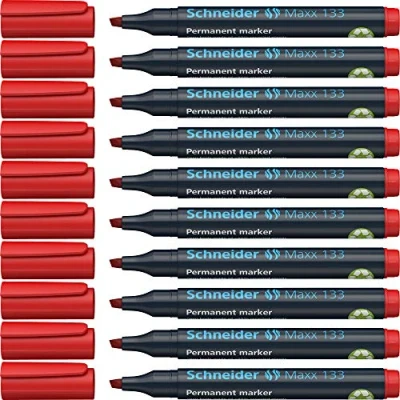 Abbildung von Schneider Maxx 133 Permanent Marker mit Keilspitze (Strichstärke: 1 4 mm, nachfüllbar) 10er Packung rot