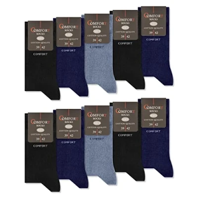 Abbildung von 10 Paar Comfort Socken ohne Gummi &amp; Naht Herren Damen Baumwolle Komfortbund 13100 (Jeans Navy Schwarz 43 46)