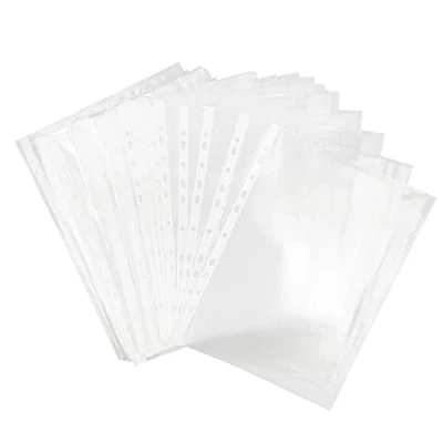 Abbildung von 100 x Prospekthüllen DIN A4 Plastikhülle Klarsichthülle Klarsichtfolie PP Folie farblos transparent matt gelocht zum Schutz von Papier Dokumente für Hefter Ordner