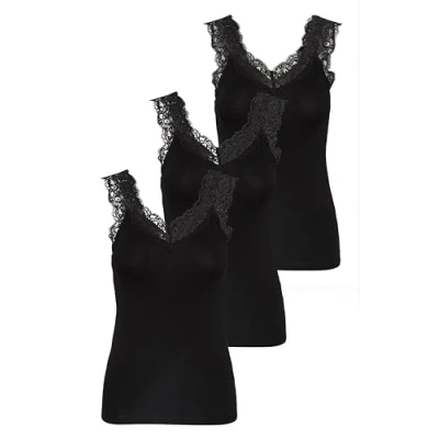 Abbildung von PIECES Damen PCBARBERA LACE TOP Spitzentop, 3 Pack, Black/3 PACK Black Black, S