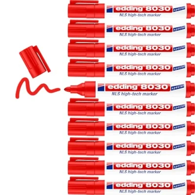 Abbildung von edding 8030 NLS High Tech Marker rot 10 Stifte Rundspitze 1,5 3 mm Rostfreier zum korrosionsarmen Markieren für Stahl, Metall, Eisen, Aluminium
