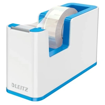 Abbildung von Leitz Klebeband Tischabroller, Fester Stand, Klebebandabroller inkl. Klebeband, Weiß/Blau, Duo Colour, WOW, 53641036